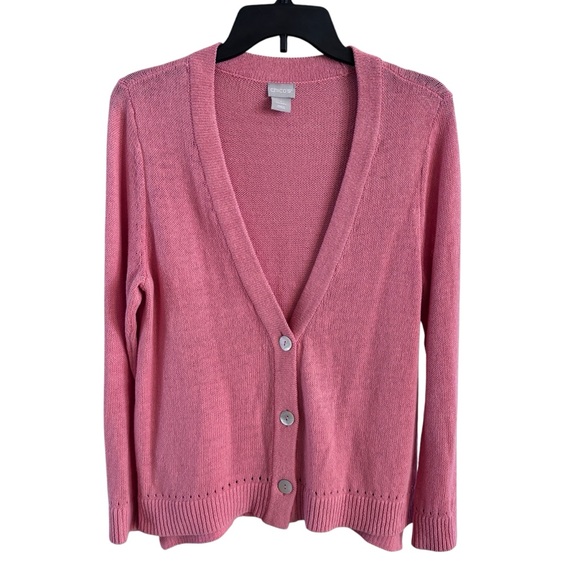 Chico's Women’s Linen Blend Coral Cardigan Sweater Sz 1 - Picture 1 of 10